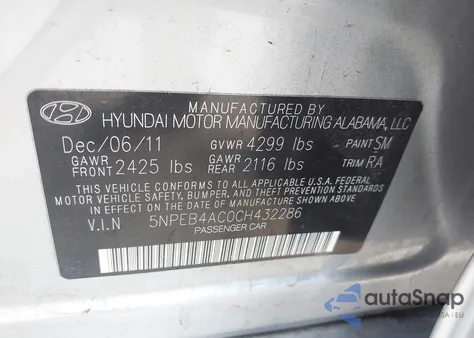 2012 Hyundai Sonata Gls from USA, damaged, VIN 5NPEB4AC0CH432286